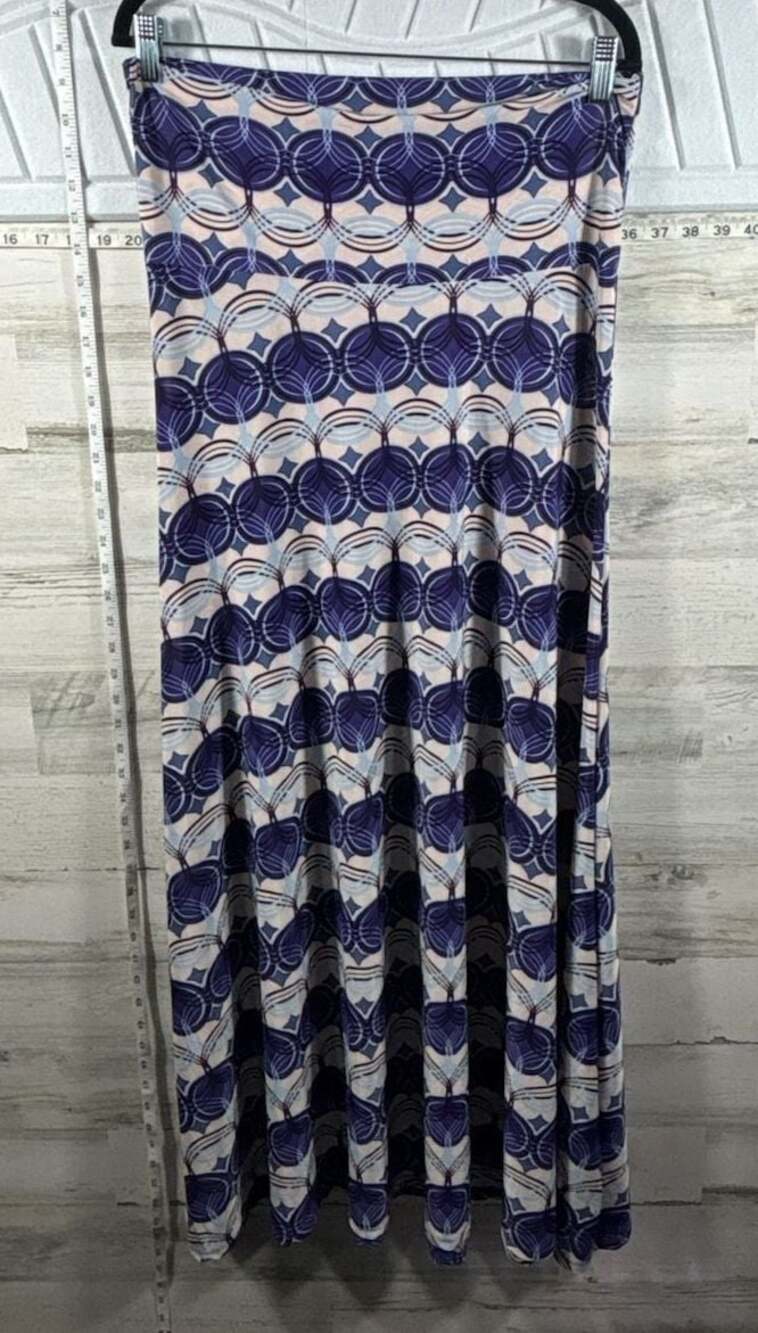 LuLaRoe Purple Blue Geometric Pattern Maxi Skirt Size M
